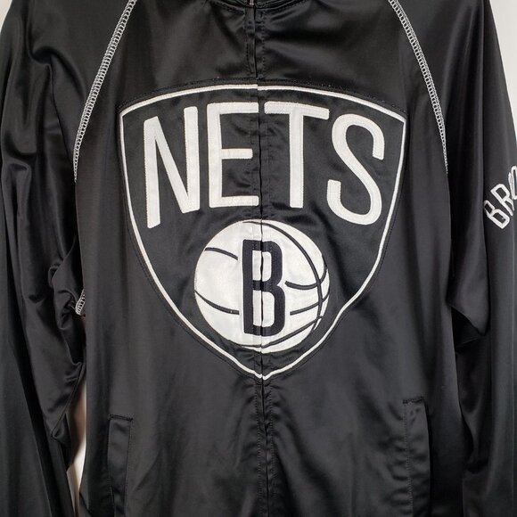 Brooklyn Nets Warmup Jacket NBA Majestic Black Satin Retro Size MT Medium Tall - Picture 10 of 10